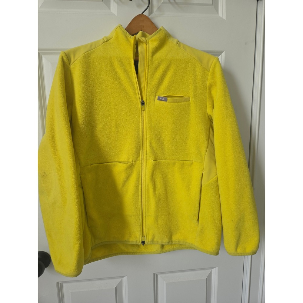 FIGS Neon Yellow Full Zip Fleece Jacket Mock Neck XL Scrub Jacket